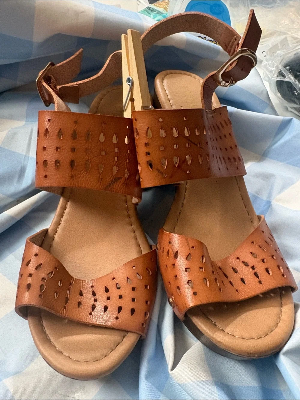 Altared State Women’s Tan Leather Cutout Platform Sandals SZ 8 Crafted.3”Heels